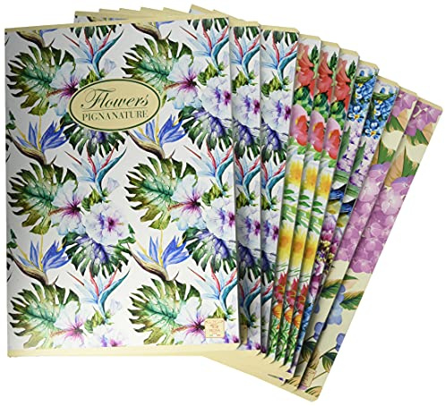 Pigna, Maxi Quaderni Nature Flowers, f.to A4 21x29,7 cm., interno 1R, righe, 80 gr., Carta Riciclata, soggetti assortiti, 10