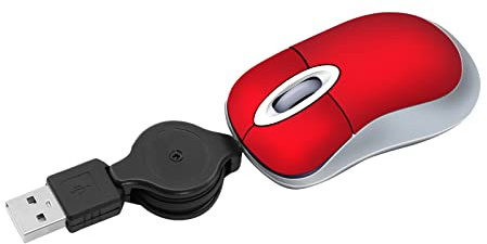 STAR-LINK Mini USB Kabelgebunden Maus Kleines Einziehbare Maus Mouse Tragbares USB Kabel Verdrahtetes Optische Gaming Reisemaus Mäuse für Computer PC Laptop Notebook Kids Office Desktop Rot