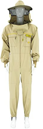 LYSON Imkeranzug mit Schleier, Handstulpen mit Daumenloch Imkeroverall belüftet Professionelle Imkerbekleidung mit abnehmbarem Hut PREMIUM (L, beige)