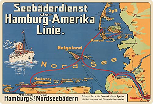 Blechschild 20x30cm gewölbt Hamburg Amerika Linie Nordseebäder Sylt Schiff Deko Geschenk Schild