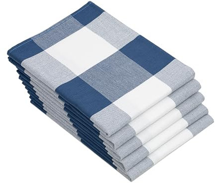 ZOLLNER 5er Set Geschirrtücher Baumwolle in 50x70 cm - saugstarke Küchentücher in blau kariert - waschbar bis 60°C – Gastronomiequalität - Oeko Tex® Zertifiziert