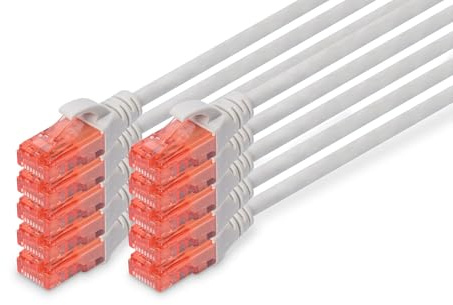 DIGITUS Cavo LAN Cat 6 – 0,5 m – 10 pezzi – U/UTP non schermato – 1 Gbit/s – 250 MHz – PoE++ – AWG 27/7 – LSZH – Cavo di rete RJ45 – Cavo patch – Compatibile con Cat6A e Cat5e – Grigio