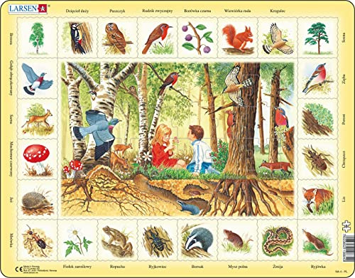 Larsen NA4 Rompecabezas de la Naturaleza: El Bosque, edición en Polaco, Puzzle de Marco con 48 Piezas