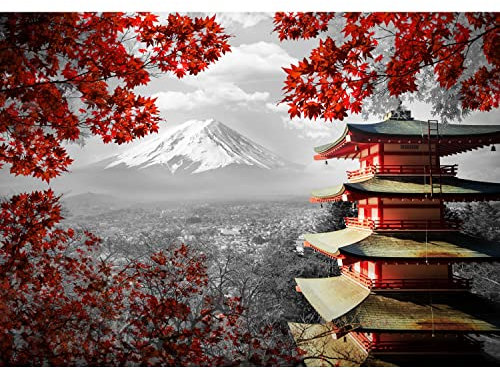 Runa Art Papel tapiz fotográfico Japón 352 x 250 cm Lana Fondo De Pantalla XXL Moderna Decoración De Pared Sala Cuarto Oficina Salón Rojo gris 9242011a