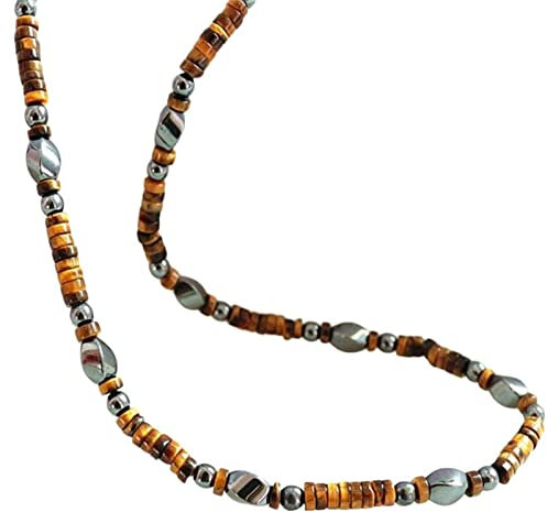 WEIYIing Männer Perlen Choker Halskette Tigerauge Stein mit Hämatit-Tribal Schmuck Surfer Halskette für Herren