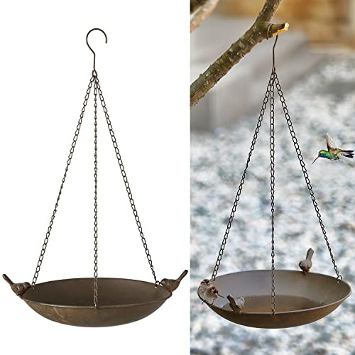 Vogeltränke aus Metall zum Aufhängen mit ca. 31 cm Durchmesser, für den Außenbereich, Vogelfutterstation, Samenschale, Garten, Hof, Dekoration, rostfarben