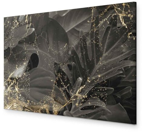 murando - Akustikbild Blätter Bilder Akustikschaum Hochleistungsschallabsorber Schallschutz Leinwand 1 tlg Wandbild Raumakustik Schalldämmung Natur Pflanze Botanik schwarz