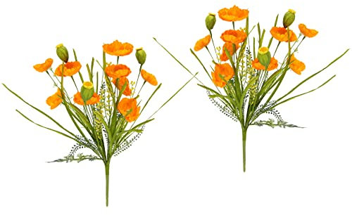 Flair Flower Künstliche Mohnblume Mohnblumenbusch Bouquet Kunstblumen Strauß Seidenblumenstrauß Blumenstrauß unechte Blumen Pflanzen Zuhause Grab Hochzeit Dekoration Orange, 47x24x24 cm, 021066OR