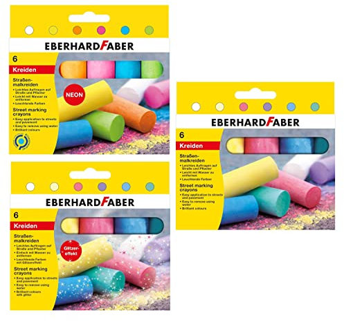 Eberhard Faber Straßenmalkreiden in 6 leuchtenden Farben im Kartonetui, für bunten Malspaß auf Asphalt, Straßen und Gehwegen (Komplett-Set)