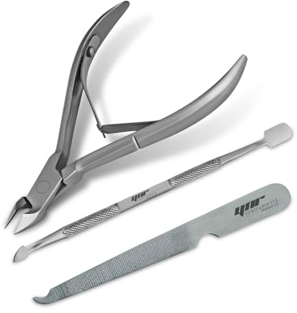YNR Cuticle Trimmer Cuticle Pusher - Cuticle Cutter Nipper Clipper Dead Skin Remover Scissor Plier Manicure Pedicure Tools Nail Tools Set for Fingernails and Toenails | (3 Pcs)