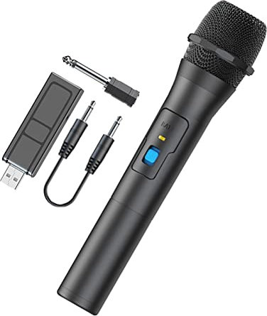 Maodom Microphone sans Fil Portable avec récepteur USB - Microphone sans Fil en métal pour église, karaoké, Chant, Utilisation en Classe
