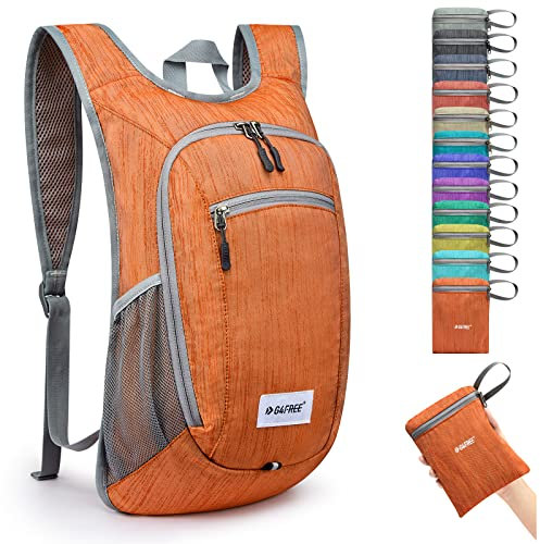 G4Free Kleiner Rucksack, 10/15 l, faltbar, leicht, verstaubar, Tagesrucksack, Reisen, Outdoor, Wandern, Schultertasche, Orange, 10Liters, Modern