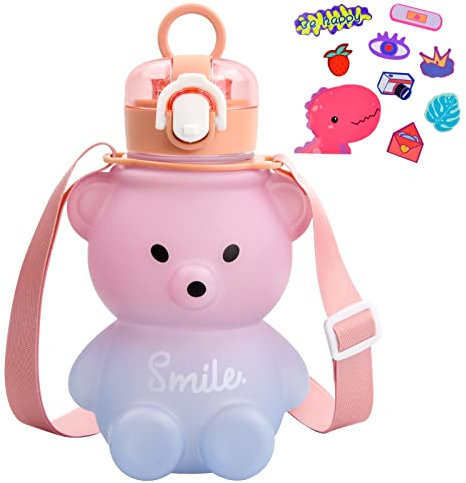 Xzeemo Trinkflasche für Kinder, 800 ml, Wasserflasche mit Strohhalm, BPA-frei, auslaufsicher, Sportflasche für Kinder, tragbare Flasche mit verstellbarem Riemen, Sportflasche für Haus, Schule (C)