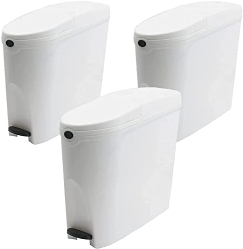 Pro-Kleen Sanitary Bin 20L Slimline Washrooms Toilets Hygienic Disposal Pedal Container Bins for Female Ladies And Baby Hygiene Products - 3 x 20 litres Bins (White)