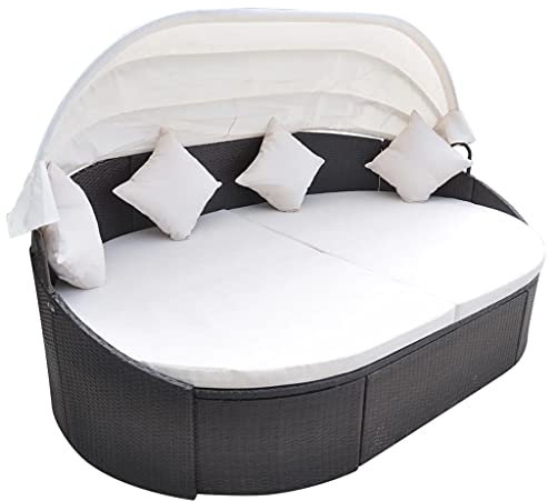 Makastle Outdoor-Loungebett Sonneninsel mit Dach, Kissen und Sitzpolster, Sonnenliege Gartenbank Sessel Gartensessel Gartensofa Gartenliege für Garten oder Terrasse, 230 x 145 x 80 cm Braun