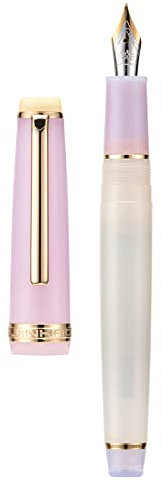 erofa Jinhao 82 - Penna stilografica, pennino extra fine con finiture dorate, corpo trasparente rosa e bianco con convertitore (G6J5TDHRSG15GH)