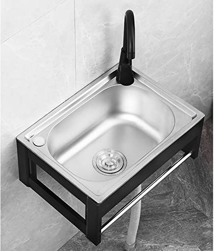 Spülbecken Edelstahl 1 Becken An der Wand befestigtes Edelstahlwaschbecken Mobiles Küche Spültisch mit Wasserhahn-Ablauf-Handtuchstange für Innenräume im Freien Waschküche Garage. ( Size : 53x38x21cm