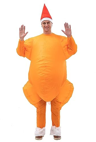Arokibui Costume de dinde gonflable - Costume d'Halloween, Thanksgiving, Noël - Taille unique (150-190 cm) - Orange - Pour Adultes Unisex