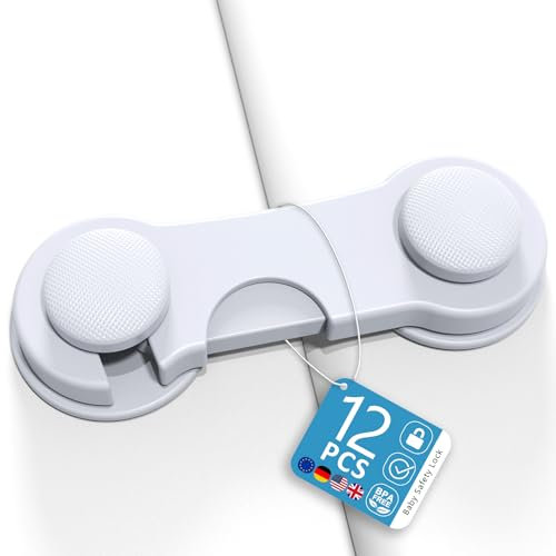 Bloque Porte Bébé, Kimsky 12 Pièces Bloque Porte, Sécurité Enfant Placard, Securite Placard Enfant, Porte Securite Bébé pour Meubles, Cuisine, avec Adhésif, Aucun Perçage Requis - Blanc