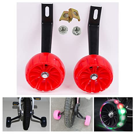 ANSNOW 1 Paar 5 cm Verbreiternde Fahrrad-Stützräder Mit 12 14 16 18 20 Zoll Kinderfahrradstabilisator Flash Mute Wheel Kinder Blinkende Fahrrad-Stützräder Mit Licht/18 Zoll-Rot