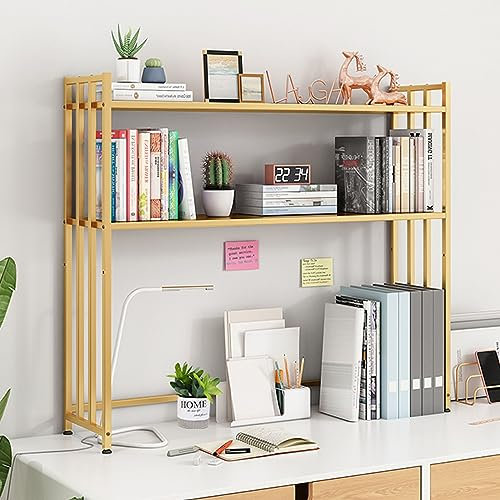 TEmkin Desk Organizer Storage Rack Adjustable Metal Display Shelves Desktop Bookshelf and Bookcase for Home, Office (Gold 61cm) (Gold 83cm)