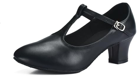 TRIWORIAE-Scarpe da Ballo con Tacco per Donna o Ragazza, Scarpe Mary Jane per Danza Moderna, Jazz, Scarpe da Ballo Standard, Ballo da Sala Nero 38