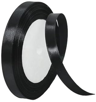 Schwarz Satinband 10mm,Geschenkband Satinband 22 Meter Polyesterband, Schwarz Schleifenband für Geschenkverpackung,Dekoration,Hochzeit,Weihnachten,Bastelarbeiten,und Geschenkverpackung