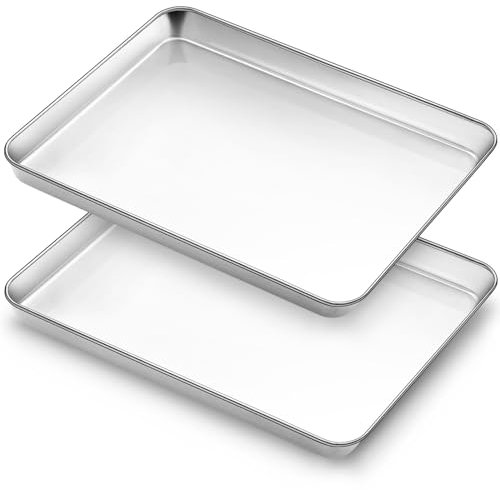 Baking Tray Set of 2, Bastwe Stainless Steel Oven Trays, Large Professional Baking Sheets Pans Perfect for Cooking Serving, Non Toxic & Rust Free, Mirror Finished & Dishwasher Safe (16 x 12 x 1 inch)