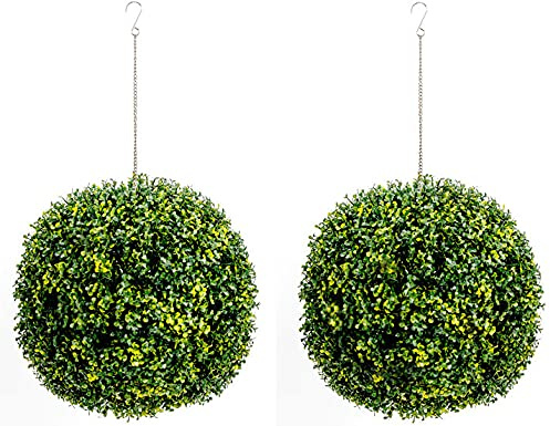 Floralcraft® Artificial Hanging Topiary Balls 18cm (Set of 2) – UV Resistant Faux Boxwood Balls with Hanging Chains for Garden, Patio & Indoor Décor