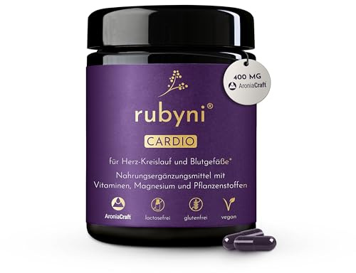 rubyni CARDIO für Herz-Kreislauf & Blutgefäße - 140 Kapseln | 100 % vegan - Vitamin B1 trägt zu einer normalen Herzfunktion bei - Mit Coenzym Q10, Traubenkern- & Aroniaextrakt