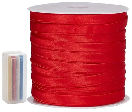 NICENEEDED Doppelt Gefaltetes Schrägband 2/5 Zoll Satin Schrägband Rot Breit Faltband Bindeband DIY Kleidungszubehör Zum Nähen