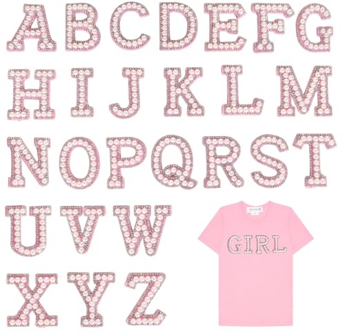 Marjoramy 26 Stück Buchstabenaufnäher Für Kleidung,Strass Aufnäher Zum Aufbügeln,Perlen Glitzer Alphabet Applikation,Aufkleben Stoff Aufnäher Buchstaben,Für DIY-Bastelbedarf Kleidung Hut