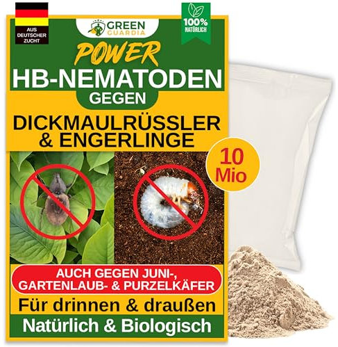 GREEN GUARDIA Power HB-Nematoden gegen Dickmaulrüssler & Engerlinge - 10 Mio. (20m²) - biologische Schädlingsbekämpfung, umweltfreundlich, chemiefrei.Einfach anzuwenden & Sicher für Mensch&Tier