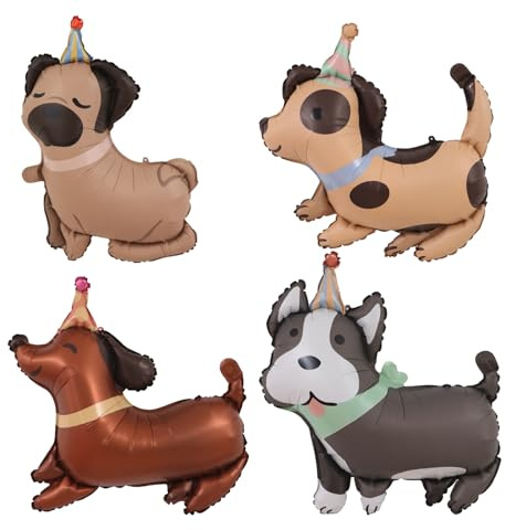 Hund Folienballon Tiere,4 Stück Hund Deko Luftballons Geburtstag,Kindergeburtstag Deko Mädchen Jungen Luftballons Tiere, Hunde Ballon Tiere für Geburtstag,Babyshower,Hunde Tiere Thema Party Dekoration
