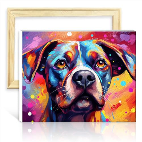 TANGFEIY Malen nach Zahlen-Set, süßer Boxerwelpe, DIY-Acrylbild für Anfänger, Malen nach Zahlen, Acrylzahlen mit Pinseln für die Wanddekoration mit Rahmen (30 x 40 cm)