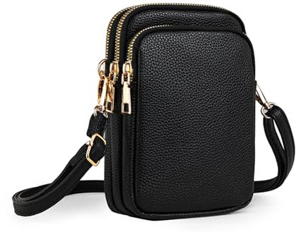 Casecond Mini Tasche Damen Handy Schultertasche Kleine Handytasche zum Umhängen mit Geldbörse Umhängetasche Brieftasche Crossbody Bag für iPhone 16 Pro Max 15 14 13 Samsung Xiaomi Bis zu 7.5 Schwarz