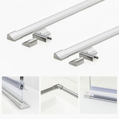 Barre de protection anti-écoulement d'eau de douche 2 x 95 cm en aluminium pour joint de douche, paroi de douche, baignoire déflecteur d'eau, cabine de douche, joint de douche