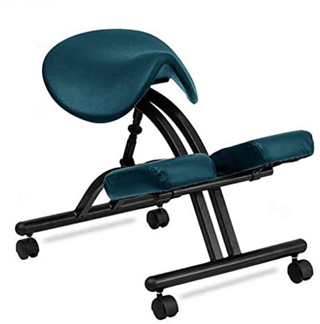 LULUMAIC Sattelsitz-Kniestuhl mit Rollen, Verstellbarer ergonomischer Stuhl, für Zuhause und Büro, abgewinkelter Sitz, Hocker zur Korrektur der Unabhängigkeit der Sitzhaltung (Dunkelgrün)