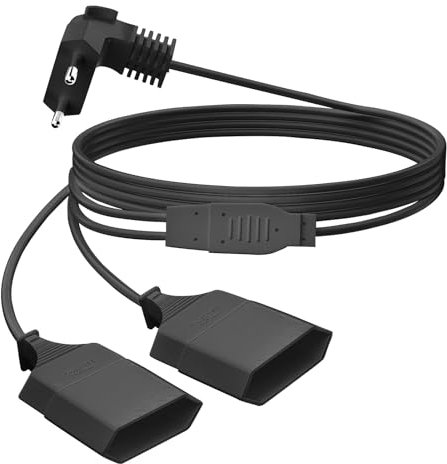 VIEVRE Verlängerungskabel Eurostecker Flach,1M Eurostecker Verlängerung,Mehrfachstecker Flach,2-in-1 Stromkabel Dreifach Typ-C-Stecker,0,75 mm² Max,Flachstecker Verlängerung für TV PC Monitor,Schwarz