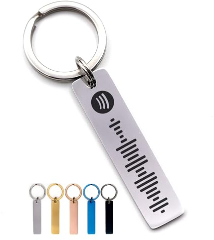 Porte-clé personnalisé en métal avec code Spotify scannable - Lance la musique ou playlist, texte et gravure personnalisable, cadeau homme femme, couple