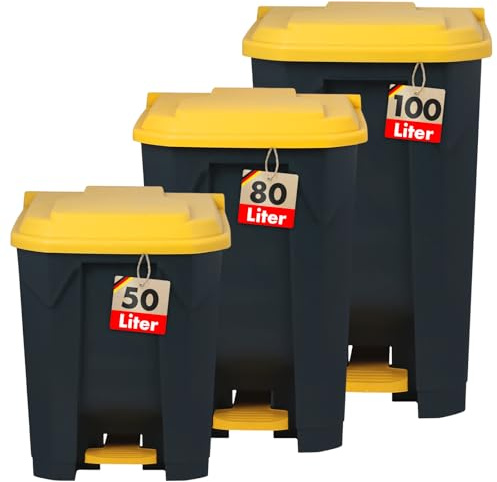 casa pura Poubelle, avec couvercle, pour cuisine et bureau, système de tri des déchets, poubelle à pédale avec mécanisme Step On, corbeille à papier Olaf (100 l, jaune)