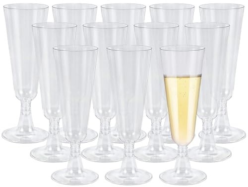 OZDEMIR 50Pcs Plastic Champagne Flutes, 160ml/5oz Reusable Prosecco Glasses, Transparent Champagne Glasses for Parties, Weddings, Birthdays