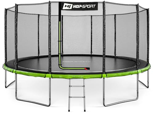 Hop-Sport Trampolin Outdoor - Ø 244/305/366/427/488 cm - Trampolin mit außenliegenden Sicherheitsnetz, Stabiler Rahmenkonstruktion & Sicherheitszertifikaten - Komplettset mit Leiter