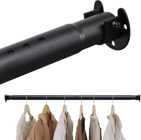 FASTDEPLE Kleiderstange Schwarz, ausziehbar Kleiderstange 40-248 cm Schrankstange mit 2 Stück U-Form Basis für Garderoben, Waschräume und Wohnmobile