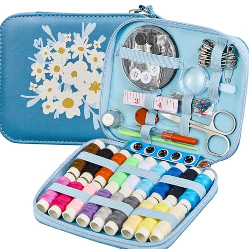 Kit de couture de 87 pièces avec impression florale, fournitures de couture professionnelles pour adultes, ensemble d'aiguilles à coudre à fermeture éclair, fournitures de couture de voyage pour