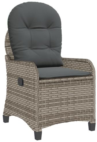 vidaXL Liegestuhl mit Kissen Grau 56 x 66 x 95 cm Poly-Rattan, Für Garten und Terrasse, modernes Entspannungsmöbel, Verstellbarer Outdoor-Relaxsessel, komfortabler Lounge-Sessel, wetterfestes Möbel