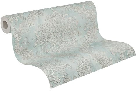 A.S. Création History of Art 2 Papier peint intissé ornement 10,05 m x 0,53 m – Bleu, beige, métallique – Papier peint baroque pour salon chambre à coucher – 790493