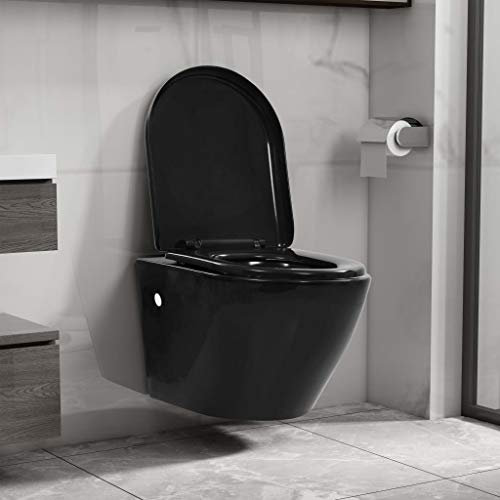 Snsowed WC Sospeso con Design Senza Bordi in Ceramica Nero,Articoli di ferramenta,Prodotti Idraulici,Articoli Idraulici,WC e Bidet,WC-145238