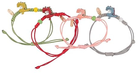HORIALENCE Bracelets Dinosaure pour Filles en Alliage et Corde, 4 Pièces Créatives et Portables, Vie Quotidienne Fêtes, Bijoux Adorables et Résistants la Décoloration Couleur Aléatoire