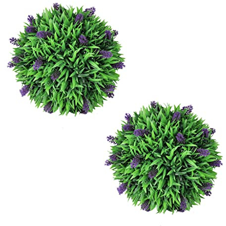 AJJHUUKI Decor-Flor artificial - Juego de 2 bolas de boj artificiales con lavanda de 30 cm